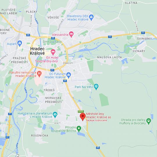 Městské lesy, zdroj: Google Maps